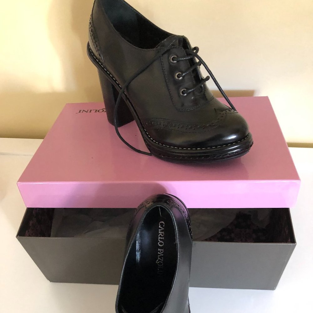 Ladies black stack heels